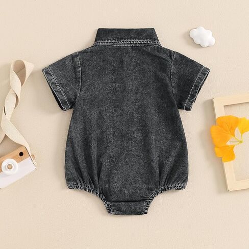 Emmababy Toddler Girl Girl Denim Phemsuit Bemsust Short Button Down Romper Jean shorts Shorts Summer Closy Set Baby Denim Set in Kuwait