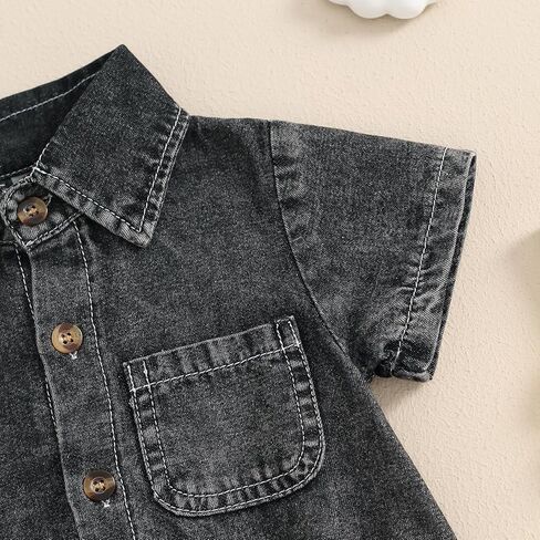 Emmababy Toddler Girl Girl Denim Phemsuit Bemsust Short Button Down Romper Jean shorts Shorts Summer Closy Set Baby Denim Set in Kuwait