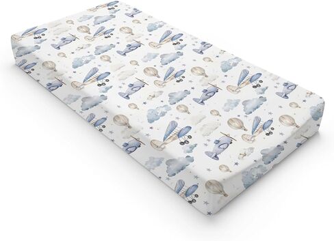 Plane Hot Air Balloon Transportation Pattern Baby Changing Pad Cover, Unisex Aircraft Clouds Stars Nursery Diaper Changing Table Pad Mat Sheet for Boys Girls-16x32 in Saudi Arabia