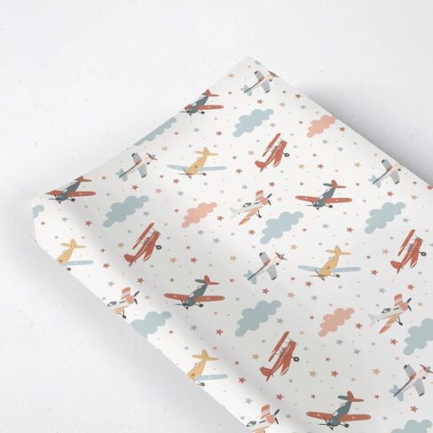 Plane Hot Air Balloon Transportation Pattern Baby Changing Pad Cover, Unisex Aircraft Clouds Stars Nursery Diaper Changing Table Pad Mat Sheet for Boys Girls-16x32 in Saudi Arabia