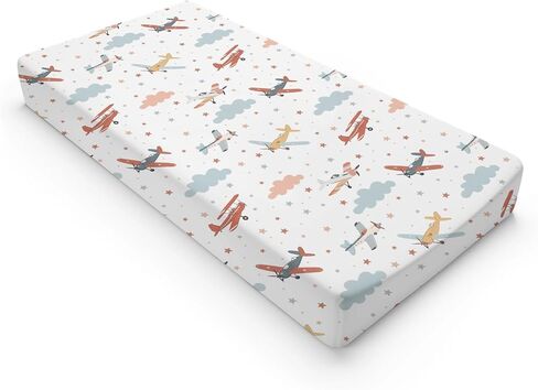 Plane Hot Air Balloon Transportation Pattern Baby Changing Pad Cover, Unisex Aircraft Clouds Stars Nursery Diaper Changing Table Pad Mat Sheet for Boys Girls-16x32 in Saudi Arabia