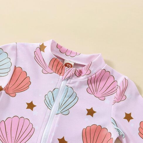 Baby Girl Swimsuit Long Sleeve Ruffled Shell Zip Up Swimwears Toddler Kids Infant Bathing Suit One Piece with Hat in Saudi Arabia