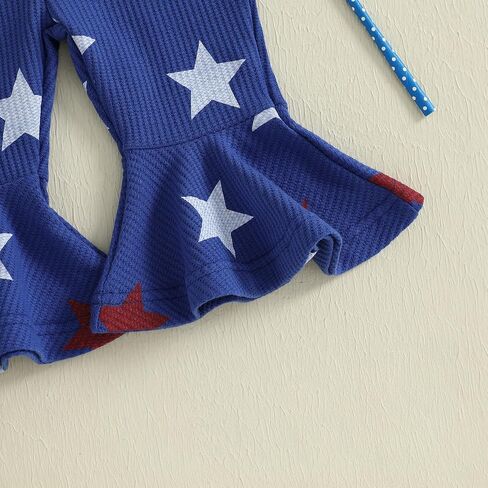 4th of July Toddler Girl Outfit USA Romper Spaghetti Strap Bell Bottom Jumpsuit Overall Baby Fourth of July Outfits in Saudi Arabia