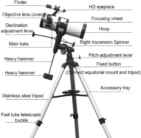 Telescope, Telescopes for Adults Astronomy,Astronomical Reflector Telescope Comes with Tripod with 20mm/12.5mm Eyepiece & Sun Filt in Kuwait