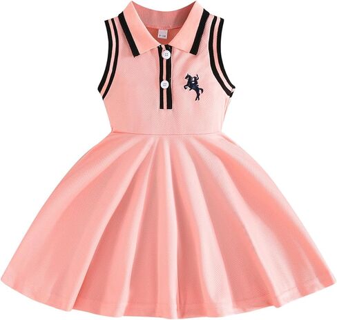 Eshowee Baby Girls Summer Dress Dress Toddler Flysiveless Shulfle Polo Collar Button Button Downy Sporty Dresses Sundress 3M-3T in Kuwait