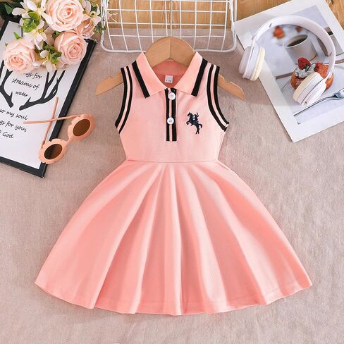 Eshowee Baby Girls Summer Dress Dress Toddler Flysiveless Shulfle Polo Collar Button Button Downy Sporty Dresses Sundress 3M-3T in Kuwait