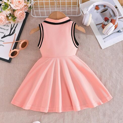 Eshowee Baby Girls Summer Dress Dress Toddler Flysiveless Shulfle Polo Collar Button Button Downy Sporty Dresses Sundress 3M-3T in Kuwait