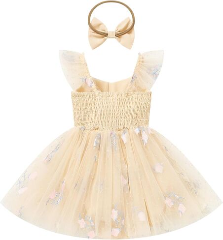 Kids Girls Birthday Party Dress Cake Crush Mesh Embroidered Floral Ruffle Tulle Tutu Romper Dress in Kuwait
