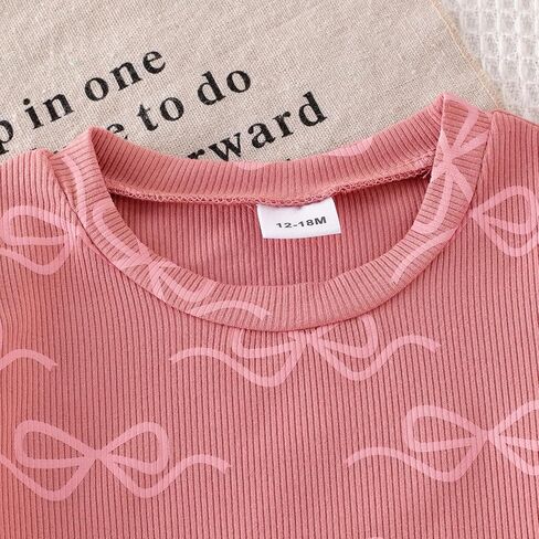 Toddler Girl Clothes Baby Summer Outfits Cute Bow Ruffled Sleeve Shirt Ribbed Knit Tops Shorts Set for Girl Clothing in Saudi Arabia