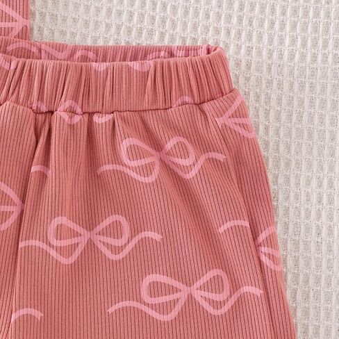 Toddler Girl Clothes Baby Summer Outfits Cute Bow Ruffled Sleeve Shirt Ribbed Knit Tops Shorts Set for Girl Clothing in Saudi Arabia