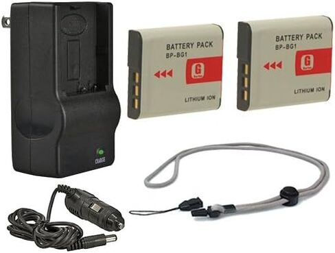High Capacity Batteries (2 Units) + AC/DC Travel Charger Compatible with Pentax Optio P70 + Krusell Multidapt Neck Strap (Black Finish) in Saudi Arabia