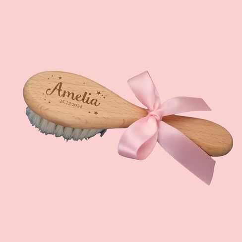 Personalized Baby Gift Newborn Hair Brush and Comb, Customized Engraved Baby Keepsake，Personalized Girls Brush and Comb Set， Wood Bristle Toddler Comb, Cradle Cap Brush(Pink) in Kuwait