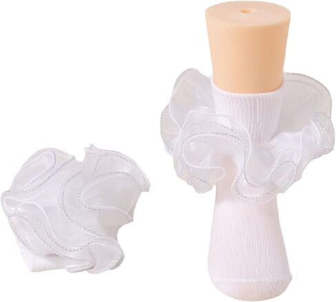 3 Pairs Baby Girl Double Lace Turn Cuff Cotton Girls Ruffle Socks Frilly Dress Socks for Toddlers and Kids in Kuwait
