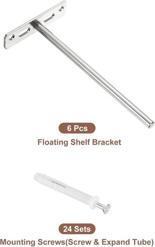 uxcell 6Set Floating Shelf Brackets, 8" 4 Holes Iron Concealed Hidden Shelf Supports for Floating Wood Shelves, Black in Saudi Arabia