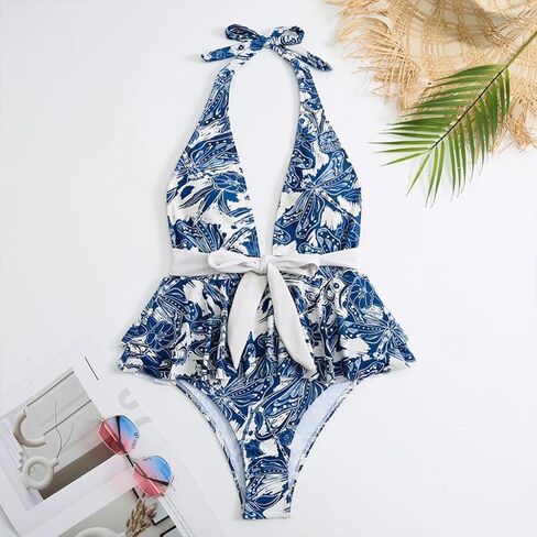 Catalpalev Women's Swimsuit Floral Print High-Waisted Slimming Bikini Set Beach Swimwear Bathing Suit in Saudi Arabia