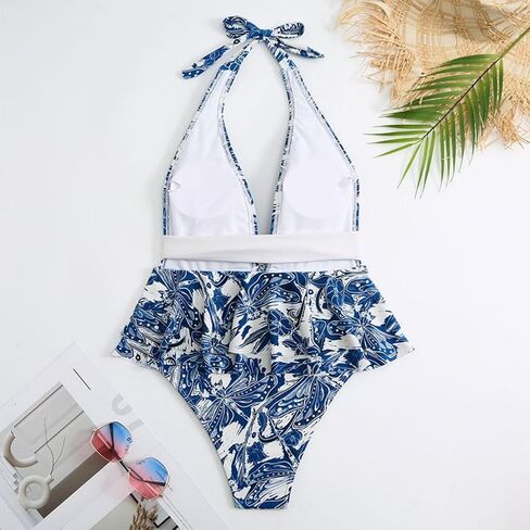 Catalpalev Women's Swimsuit Floral Print High-Waisted Slimming Bikini Set Beach Swimwear Bathing Suit in Saudi Arabia