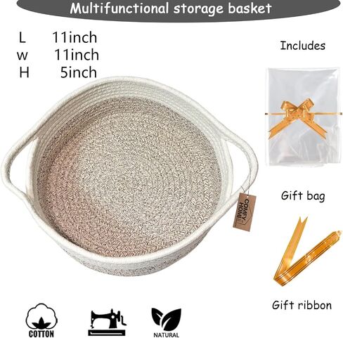 COMFY HOMI Small Woven Gift Baskets with Handles, Gift Bags and Ribbons - Cotton Rope Storage Basket for Organizing, Dog Toy Basket Box, Gift Baskets Empty, Mother’s Day-φ11X5 Inch,（white/brown） in Kuwait