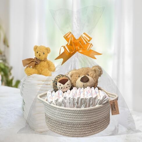 COMFY HOMI Small Woven Gift Baskets with Handles, Gift Bags and Ribbons - Cotton Rope Storage Basket for Organizing, Dog Toy Basket Box, Gift Baskets Empty, Mother’s Day-φ11X5 Inch,（white/brown） in Kuwait