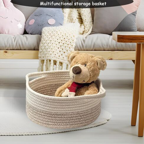 COMFY HOMI Small Woven Gift Baskets with Handles, Gift Bags and Ribbons - Cotton Rope Storage Basket for Organizing, Dog Toy Basket Box, Gift Baskets Empty, Mother’s Day-φ11X5 Inch,（white/brown） in Kuwait