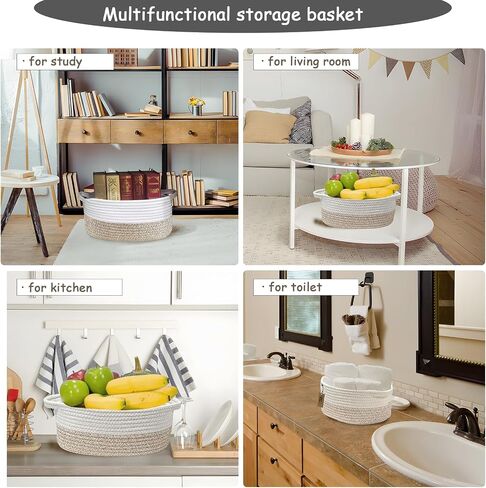 COMFY HOMI Small Woven Gift Baskets with Handles, Gift Bags and Ribbons - Cotton Rope Storage Basket for Organizing, Dog Toy Basket Box, Gift Baskets Empty, Mother’s Day-φ11X5 Inch,（white/brown） in Kuwait