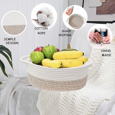 COMFY HOMI Small Woven Gift Baskets with Handles, Gift Bags and Ribbons - Cotton Rope Storage Basket for Organizing, Dog Toy Basket Box, Gift Baskets Empty, Mother’s Day-φ11X5 Inch,（white/brown） in Kuwait