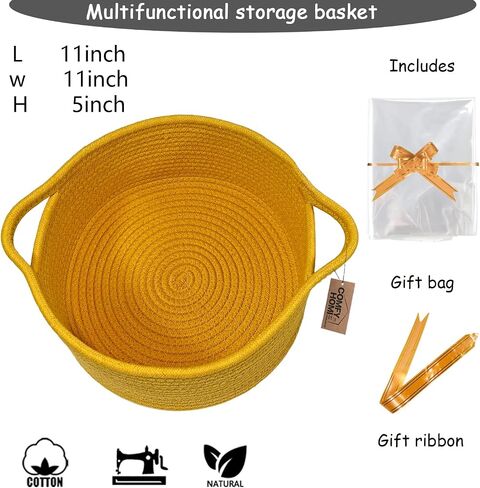 COMFY HOMI Small Woven Gift Baskets with Handles, Gift Bags and Ribbons - Cotton Rope Storage Basket for Organizing, Dog Toy Basket Box, Gift Baskets Empty, Mother’s Day-φ11X5 Inch,（white/brown） in Kuwait