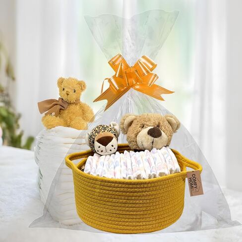COMFY HOMI Small Woven Gift Baskets with Handles, Gift Bags and Ribbons - Cotton Rope Storage Basket for Organizing, Dog Toy Basket Box, Gift Baskets Empty, Mother’s Day-φ11X5 Inch,（white/brown） in Kuwait