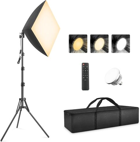 Softbox Photography Lighting Kit, Foccalli 85W Rotatable Soft Box Continuous Lighting with Dimmable 2700-6400K LED Light Bulb, Photo Studio Lights for Shooting Video Portraits in Saudi Arabia