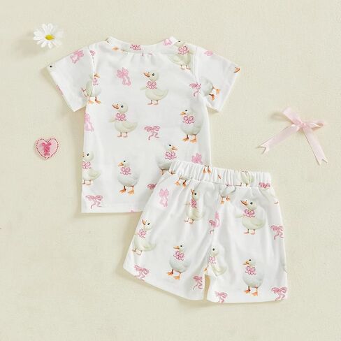 2PCS Toddler Baby Girl Summer Outfit Goose Short Sleeve T-Shirt Shorts Set Infant Girl Clothes in Saudi Arabia