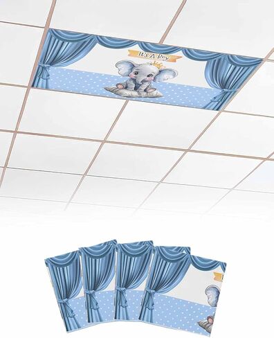 Fluorescent Light Covers, Blue Elephant Light Covers for Ceiling Lights Classroom/Office, Watercolor Cute Cartoon Animals Ceiling Lightcover Magnetic Lightfiltering Shades 4Pcs in Saudi Arabia