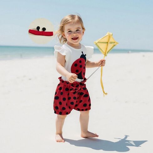 Tempura 3 6 9 12 18m Baby Girl Bee Ladybug Metion Reck Romper Top Sorts Top Beadband 3pcs set in Kuwait