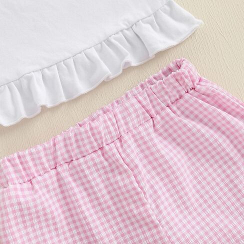Toddler Infant Baby Girl Summer Outfit Whale Ruffle Short Sleeve T-Shirt Tops Plaid Shorts Set Fishing Clothes in Kuwait