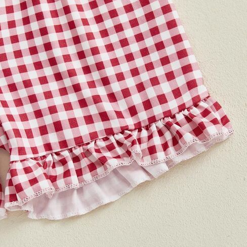 4th of July Baby Girl Clothes Fly Sleeve Smocked T-Shirt Top Plaid Ruffle Shorts Set Summer Toddler Outfits in Saudi Arabia