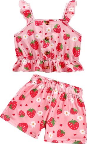 Toddler Girls Short Sets Kids Love Heart Ruffle sleeveless Tops and Casual Shorts Girls Summer 2 Piece Outfits Clothes in Kuwait