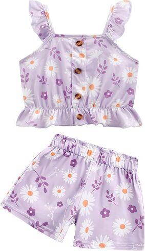 Toddler Girls Short Sets Kids Love Heart Ruffle sleeveless Tops and Casual Shorts Girls Summer 2 Piece Outfits Clothes in Kuwait