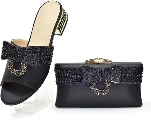 Womens Designers Nigerian Shoes and Matching Bags Set Luxury Rhinestone Italian Shoe and Bag Set for Party and Wedding in Kuwait