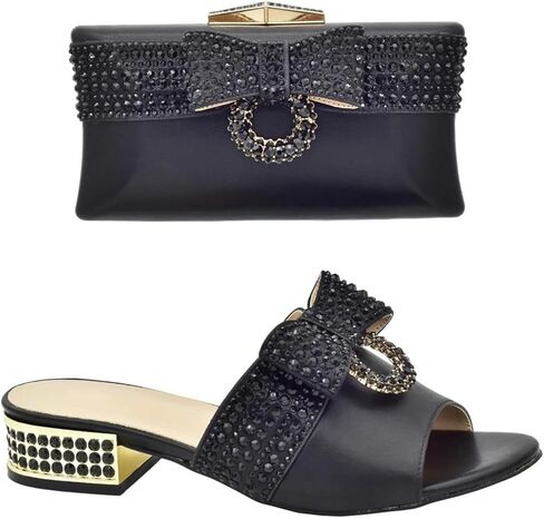 Womens Designers Nigerian Shoes and Matching Bags Set Luxury Rhinestone Italian Shoe and Bag Set for Party and Wedding in Kuwait