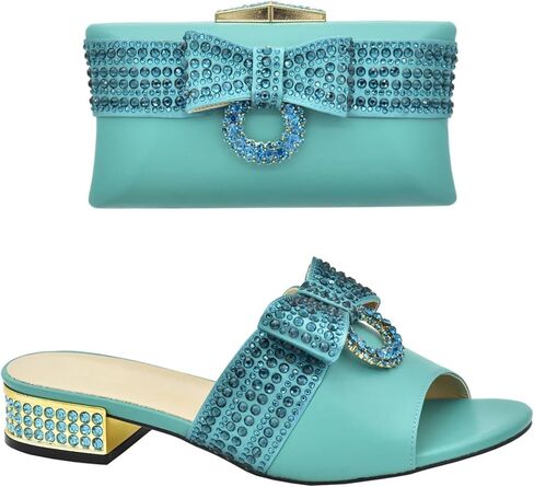 Womens Designers Nigerian Shoes and Matching Bags Set Luxury Rhinestone Italian Shoe and Bag Set for Party and Wedding in Kuwait
