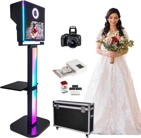 كشك الصور مع كشك صور الطابعة والكاميرا 15.6 بوصة شاشة اللمس المحمولة DSLR Photobooth Machine Machine Light Light for Wedding Party Events in Kuwait
