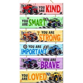 Race Car Room Decor For Boys Racing Car Wall Plaque Wooden Kids Inspirational Quote Wall Decoration Trucks Theme Decor Wood Hanging Sign Trucks Decoration For Toddler Room Playroom Classroom
