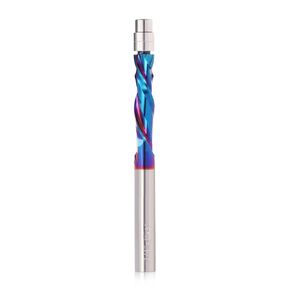 Spiral Flush Trim Router Bit,1/4 Inch Shank 1-1/8 Inch Cutting Length Extra Long 2.95 Inch OVL,UP Down Compression Bit with Coating for Wood Trimming