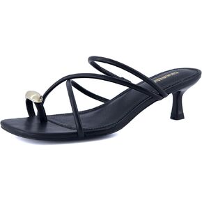CUSHIONAIRE Maui Women’s Strappy Toe-Ring Slip On Kitten Heel – Vegan Leather Dress Sandal + Memory Foam