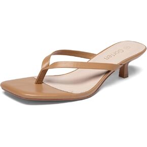 Women's Kitten Heel Sandals Square Toe Slip-On Flip Flop Heels Thong Sandals Dressy for Summer