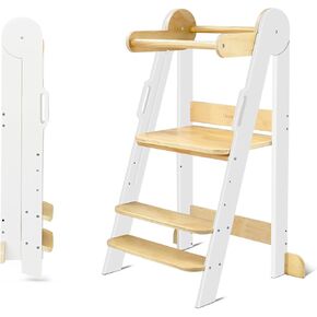 Foldable Toddler Tower, Toddler Kitchen Stool Helper with 3 Height Adjustable Step Stool, Little Partners Learning Tower for Kids, Montessori Stool for Sink- CPSC Certified