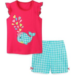 Girls Shorts Set Outfits for Toddler Girls T-shirts Clothing Sets Kids Summer Graphic Cotton Tops Tees 3-7 Years
