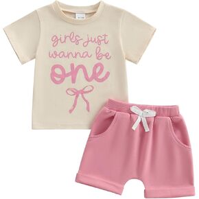 Baby Girl First Birthday Outfit In My One Year Old Era T-Shirt Solid Color Shorts Set 1st Birthday Gifts