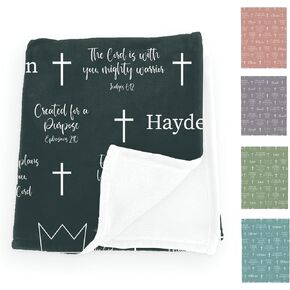 Personalized Christian Baby Blanket, Bible Verse Newborn Gift, Custom Name Present for New Parents (Purple, Print)