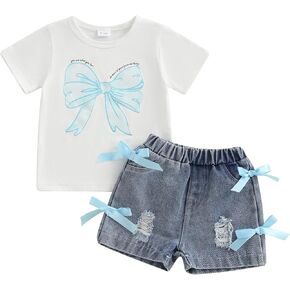 Toddler Baby Girl Spring Summer Clothes Short Sleeve T-Shirt Jean Shorts Kids Infant Denim Outfits