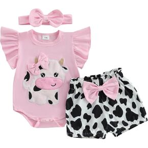 Newborn Baby Girl Summer Clothes Bow Bear Ruffle Sleeveless Romper Bodysuit Jumpsuit Tops Shorts Set Infant Outfit