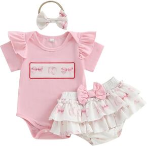 Newborn Baby Girl Baseball Outfit Softball Clothes Short Sleeve Romper Bow Bloomers Tutu Skirts Headband Set